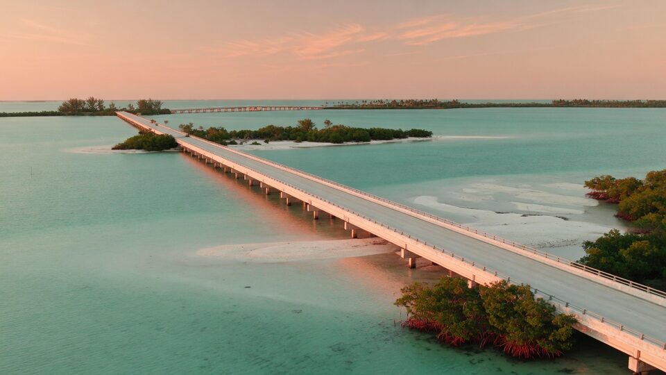 Overseas Highway over turquoise water in the Florida Keys