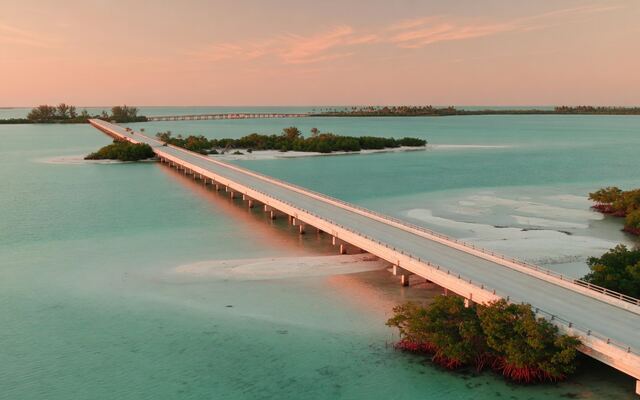 Overseas Highway over turquoise water in the Florida Keys